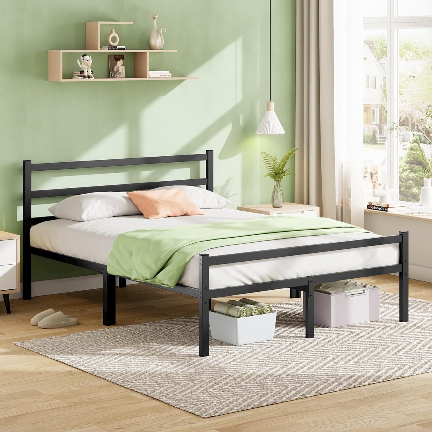 Titan Heavy Duty Metal Platform Bed Base Frame - King Size, Black Steel