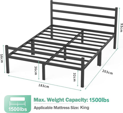 Titan Heavy Duty Metal Platform Bed Base Frame - King Size, Black Steel