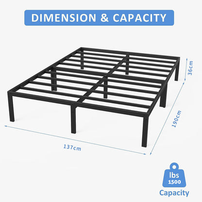 Titan Heavy Duty Metal Platform Bed Base Frame - Double Size, Black Steel