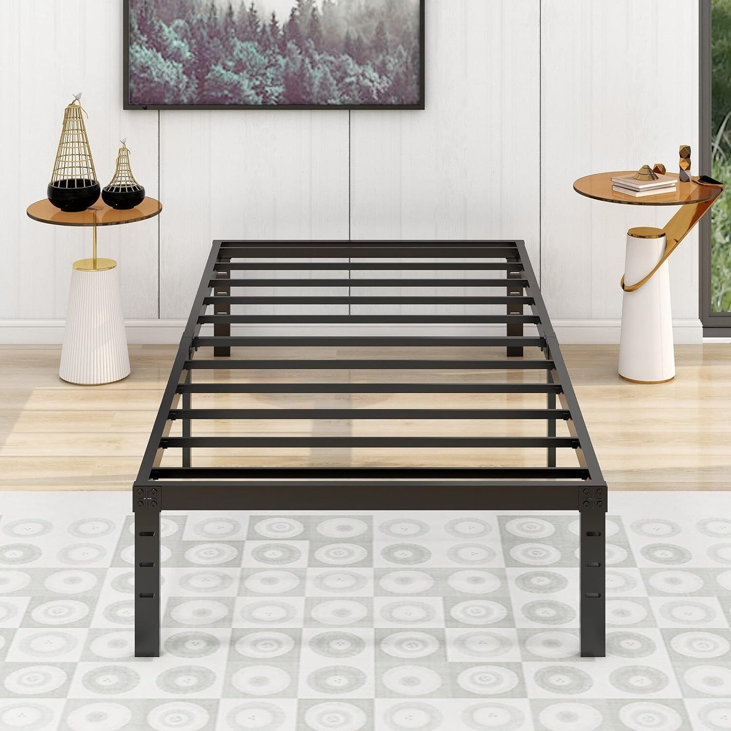 Titan Heavy Duty Metal Platform Bed Base Frame - Single Size, Black Steel