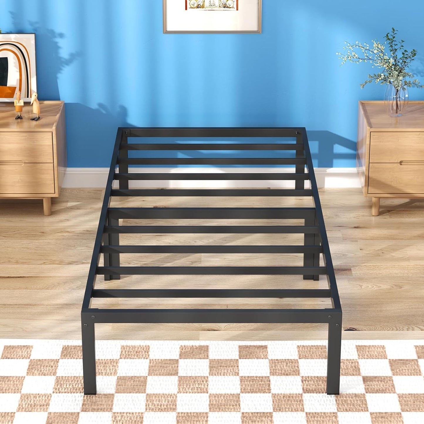 Titan Heavy Duty Metal Platform Bed Base Frame - Single Size, Black Steel