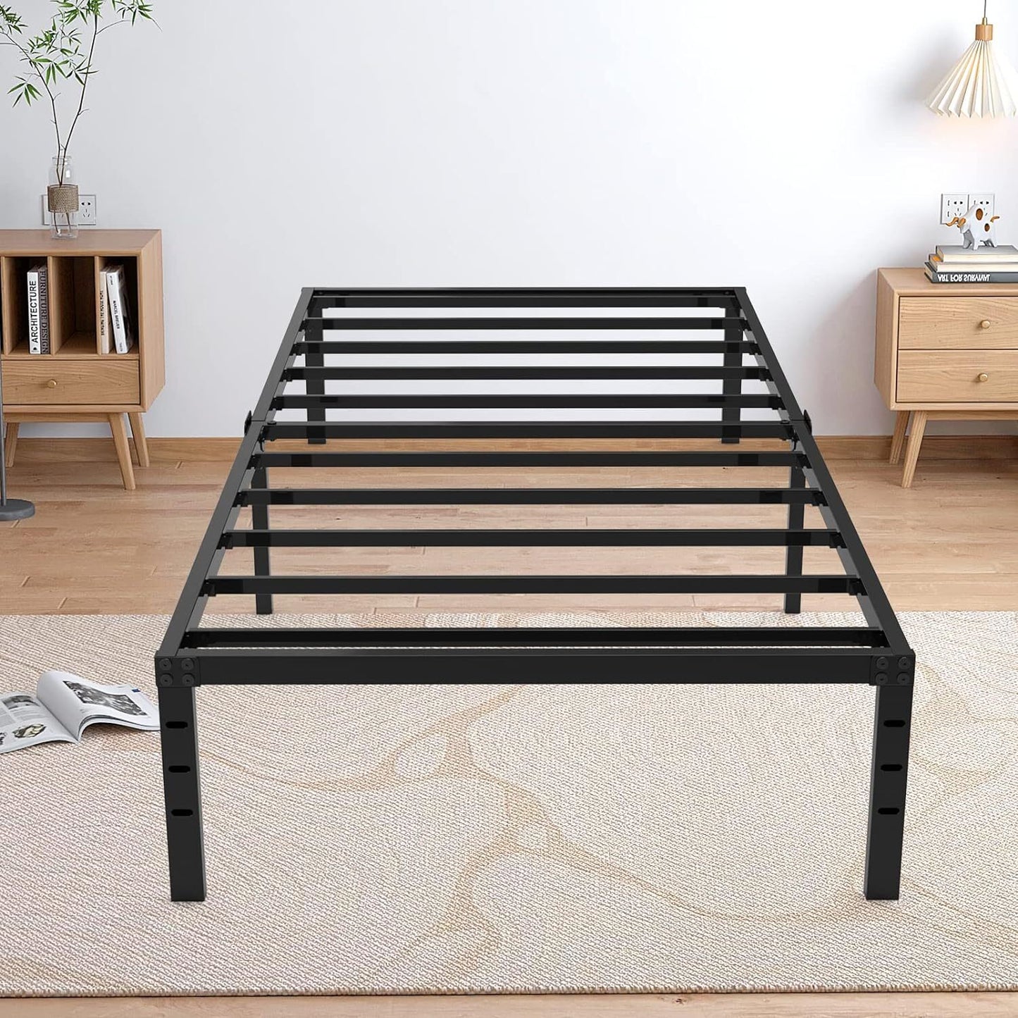 Titan Heavy Duty Metal Platform Bed Base Frame - Single Size, Black Steel