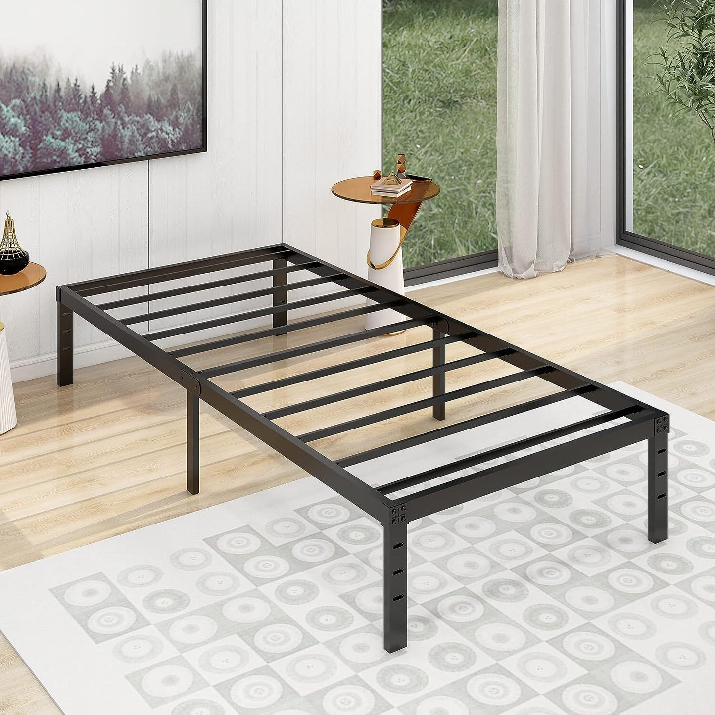 Titan Heavy Duty Metal Platform Bed Base Frame - Single Size, Black Steel