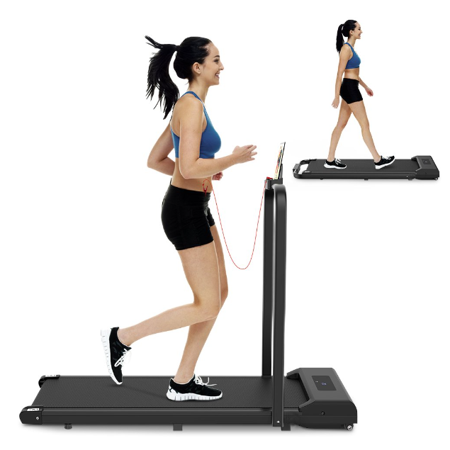 2-in-1 Fitness Foldable Electric Treadmill Space-Saving Machine Walking Running Pad