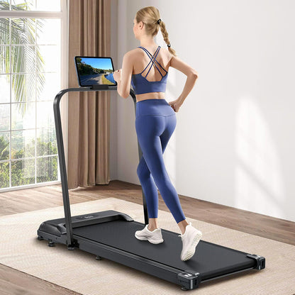 2-in-1 Fitness Foldable Electric Treadmill Space-Saving Machine Walking Running Pad