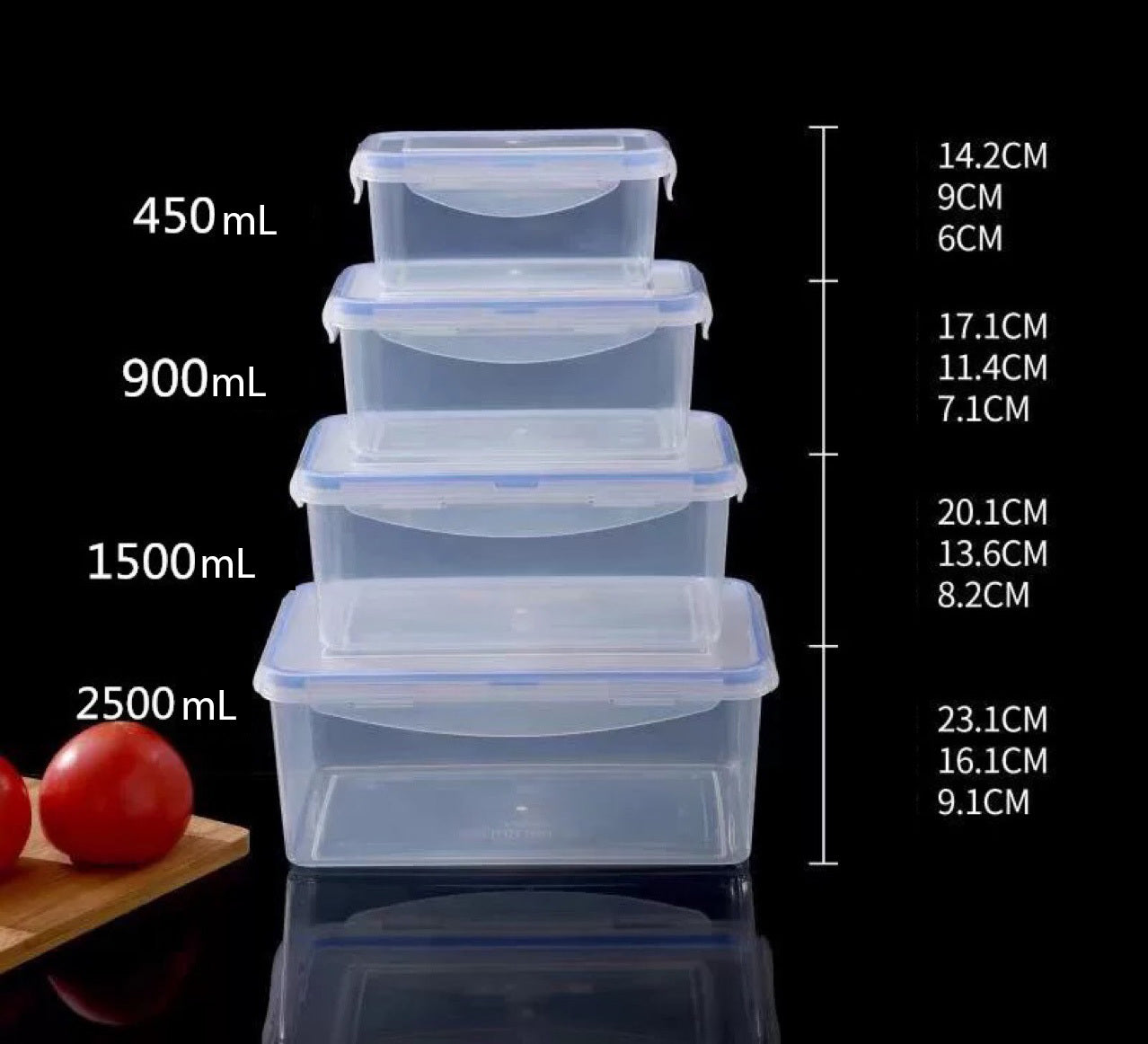 4 X Food Storage Lunchboxes Containers Set with Lids (Set of 4, Rectangle)