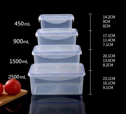 4 X Food Storage Lunchboxes Containers Set with Lids (Set of 4, Rectangle)