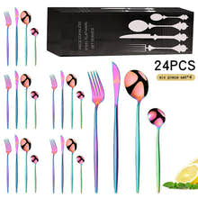 24PC Stainless Steel Cutlery Set Knife Fork Spoon Kitchen Tableware (Colourful)