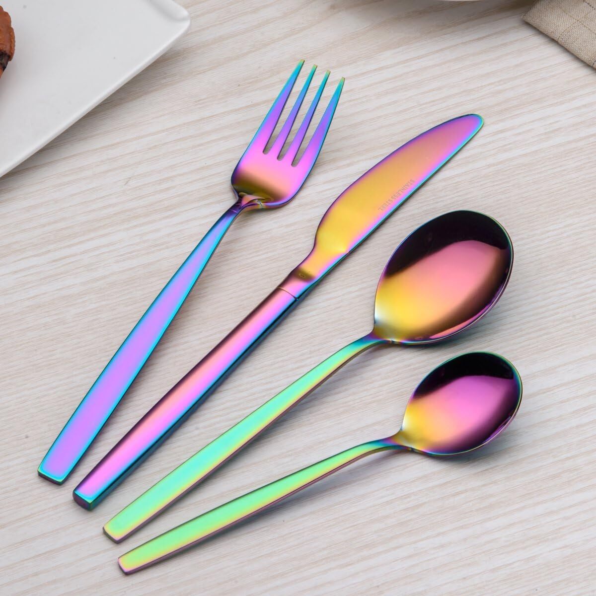 24PC Stainless Steel Cutlery Set Knife Fork Spoon Kitchen Tableware (Colourful)