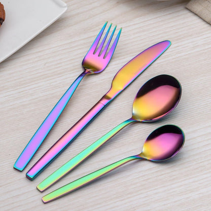 24PC Stainless Steel Cutlery Set Knife Fork Spoon Kitchen Tableware (Colourful)