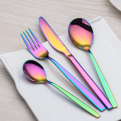 24PC Stainless Steel Cutlery Set Knife Fork Spoon Kitchen Tableware (Colourful)