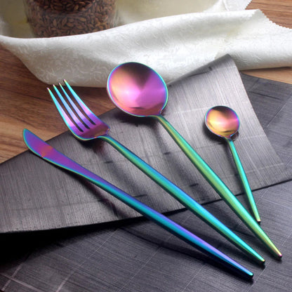 24PC Stainless Steel Cutlery Set Knife Fork Spoon Kitchen Tableware (Colourful)