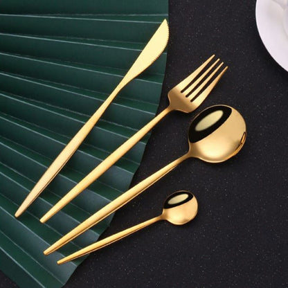 24PC Stainless Steel Cutlery Set Knife Fork Spoon Kitchen Tableware (Gold)