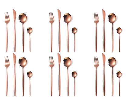 24PC Stainless Steel Cutlery Set Knife Fork Spoon Kitchen Tableware (Rose Gold)