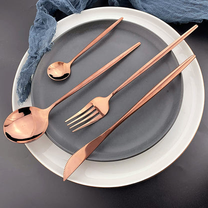 24PC Stainless Steel Cutlery Set Knife Fork Spoon Kitchen Tableware (Rose Gold)