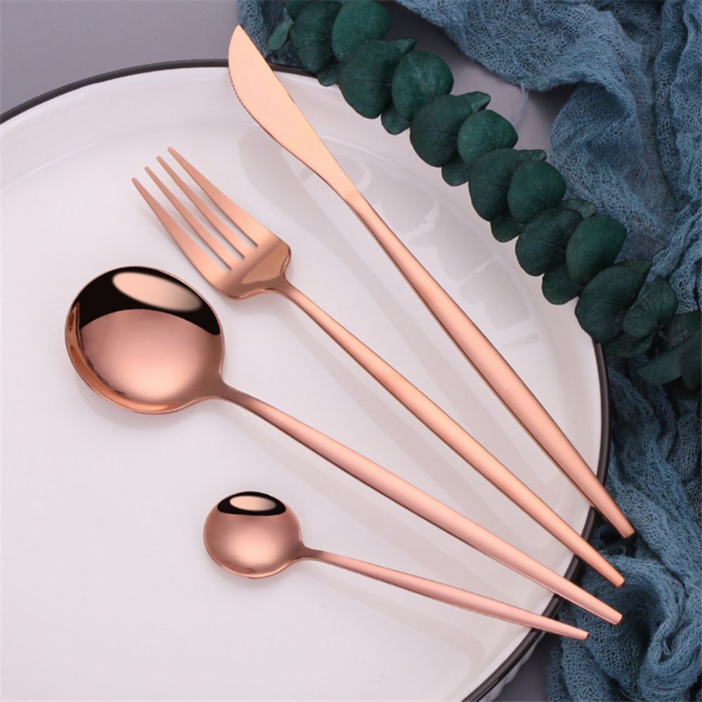 24PC Stainless Steel Cutlery Set Knife Fork Spoon Kitchen Tableware (Rose Gold)