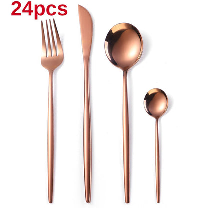 24PC Stainless Steel Cutlery Set Knife Fork Spoon Kitchen Tableware (Rose Gold)