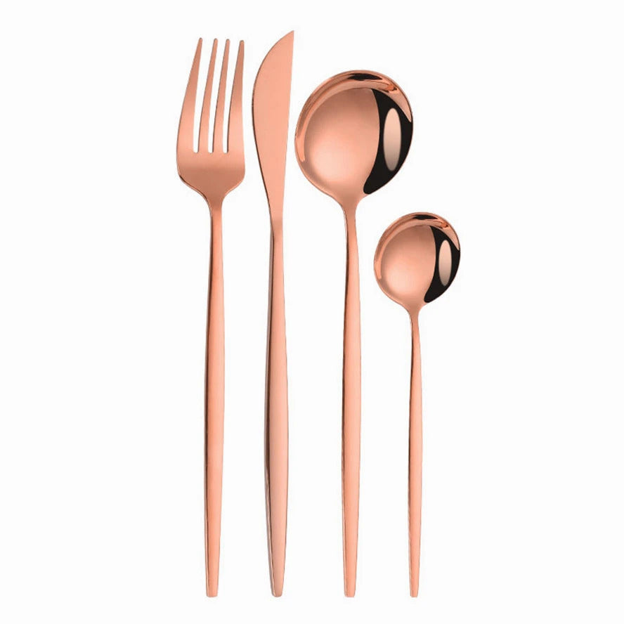 24PC Stainless Steel Cutlery Set Knife Fork Spoon Kitchen Tableware (Rose Gold)