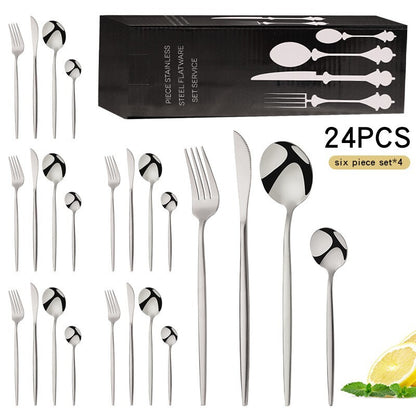 24PC Stainless Steel Cutlery Set Knife Fork Spoon Kitchen Tableware (Silver)