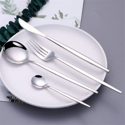 24PC Stainless Steel Cutlery Set Knife Fork Spoon Kitchen Tableware (Silver)