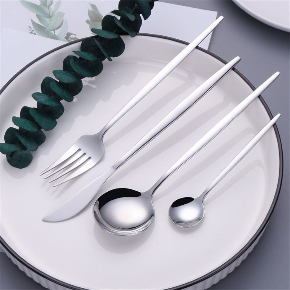 24PC Stainless Steel Cutlery Set Knife Fork Spoon Kitchen Tableware (Silver)