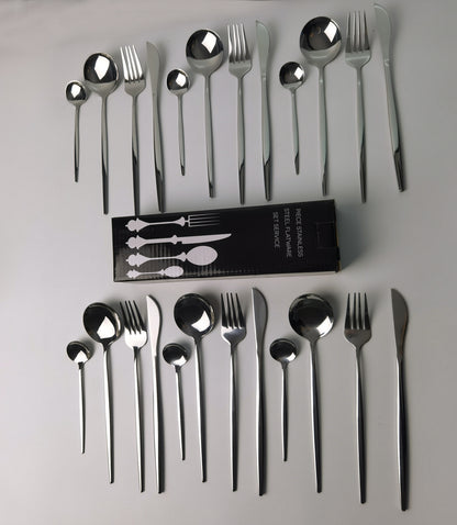 24PC Stainless Steel Cutlery Set Knife Fork Spoon Kitchen Tableware (Silver)