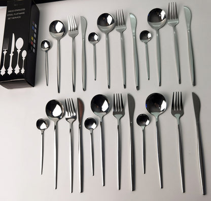 24PC Stainless Steel Cutlery Set Knife Fork Spoon Kitchen Tableware (Silver)