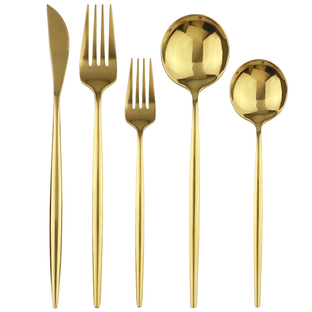 30PC Stainless Steel Cutlery Set Knife Fork Spoon Kitchen Tableware (Gold)