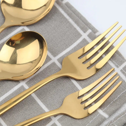 30PC Stainless Steel Cutlery Set Knife Fork Spoon Kitchen Tableware (Gold)