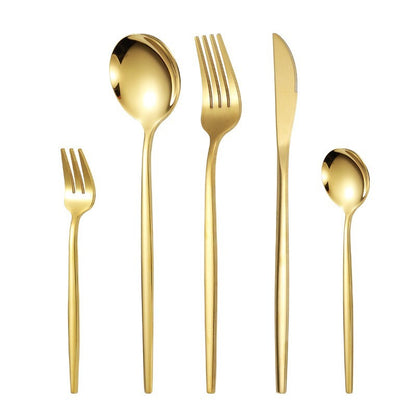 30PC Stainless Steel Cutlery Set Knife Fork Spoon Kitchen Tableware (Gold)