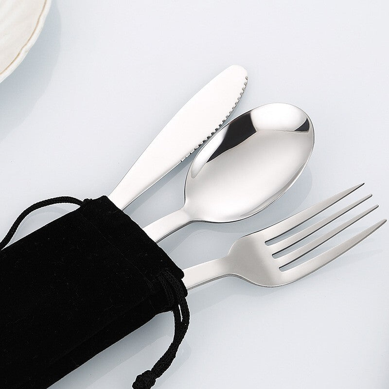 Portable Stainless Steel Cutlery Set Travel Outdoor Camping Knife Fork Spoon Carabiner with Bag