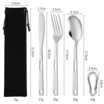 Portable Stainless Steel Cutlery Set Travel Outdoor Camping Knife Fork Spoon Carabiner with Bag