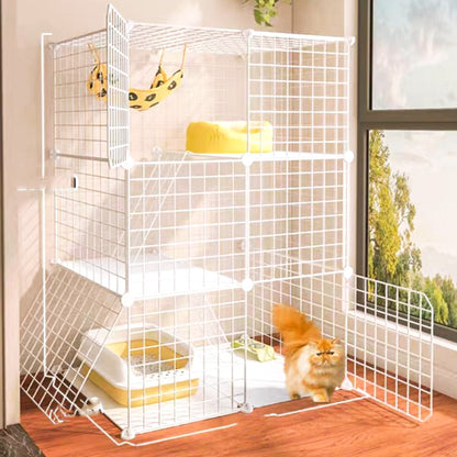 Large Pet Home Cat Cage Detachable Metal Wire Kennel Playpen Exercise Crate (White)