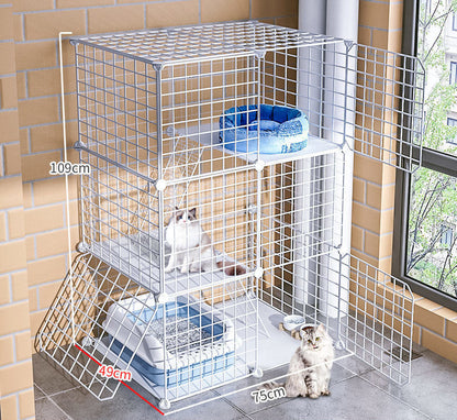 Large Pet Home Cat Cage Detachable Metal Wire Kennel Playpen Exercise Crate (White)