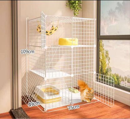 Large Pet Home Cat Cage Detachable Metal Wire Kennel Playpen Exercise Crate (White)