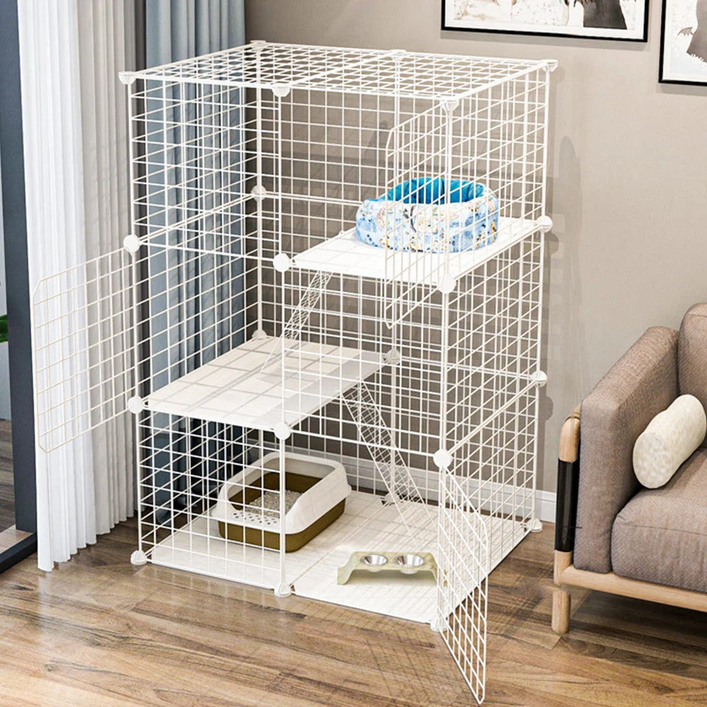 Large Pet Home Cat Cage Detachable Metal Wire Kennel Playpen Exercise Crate (White)