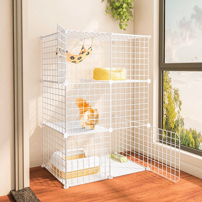 Large Pet Home Cat Cage Detachable Metal Wire Kennel Playpen Exercise Crate (White)