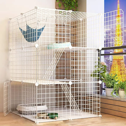 Extra Wide & Large Pet Home Cat Cage Detachable Metal Wire Kennel Playpen Exercise Crate (White)