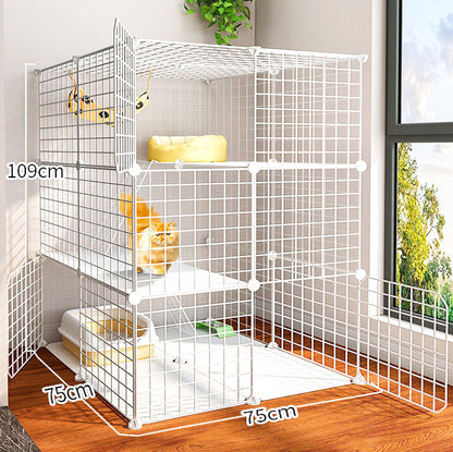 Extra Wide & Large Pet Home Cat Cage Detachable Metal Wire Kennel Playpen Exercise Crate (White)