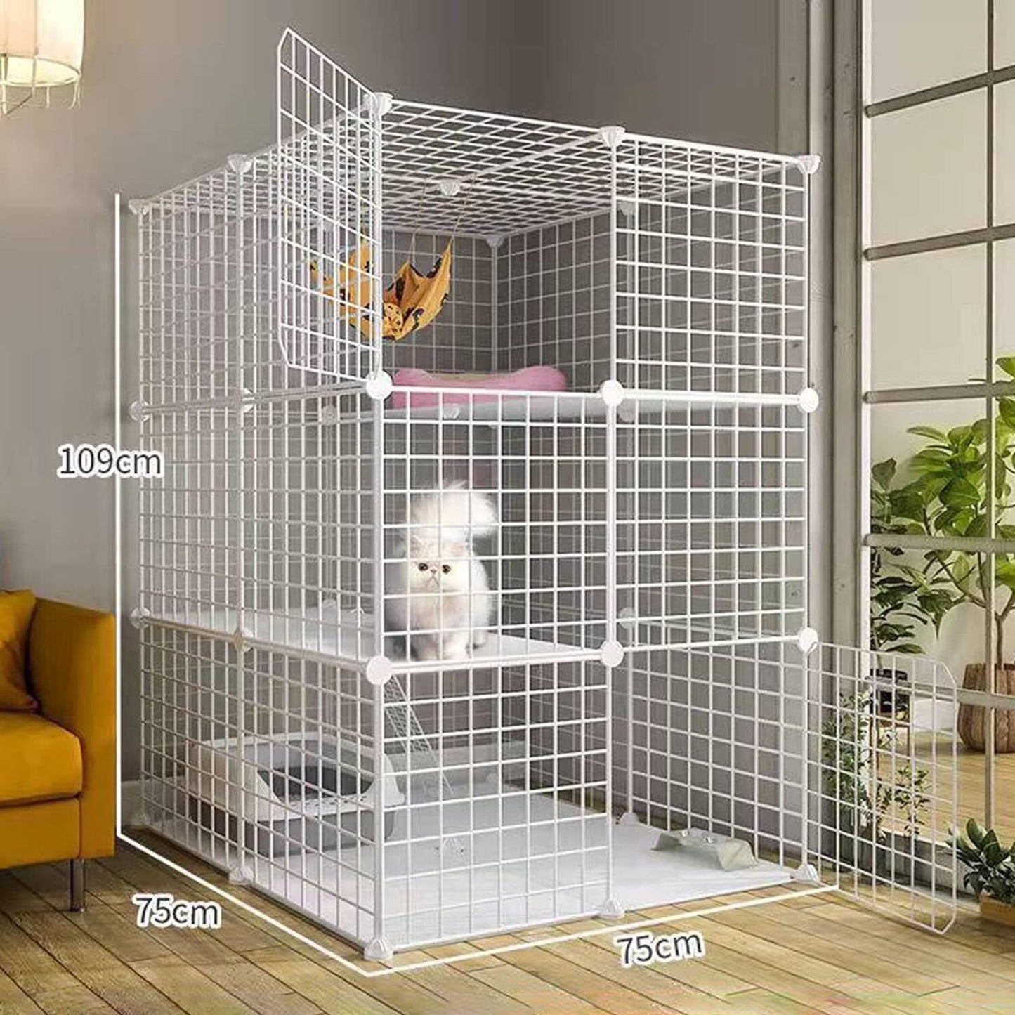 Extra Wide & Large Pet Home Cat Cage Detachable Metal Wire Kennel Playpen Exercise Crate (White)