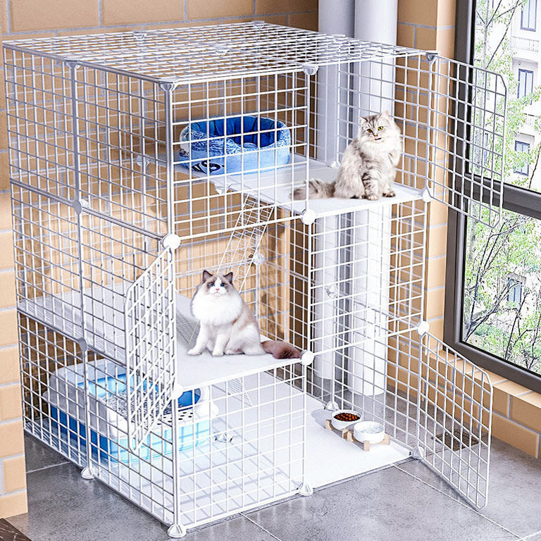 Extra Wide & Large Pet Home Cat Cage Detachable Metal Wire Kennel Playpen Exercise Crate (White)