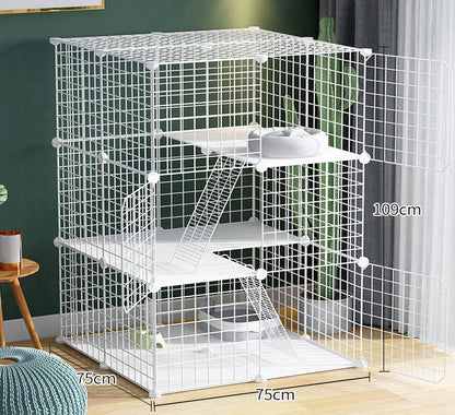 Extra Wide & Large Pet Home Cat Cage Detachable Metal Wire Kennel Playpen Exercise Crate (White)