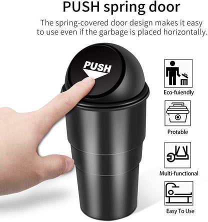 Mini Desktop Car Trash Can with Lid Storage Box Bin (Black)