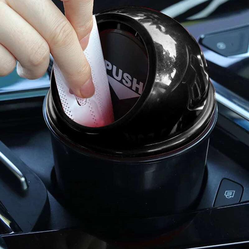 Mini Desktop Car Trash Can with Lid Storage Box Bin (Black)