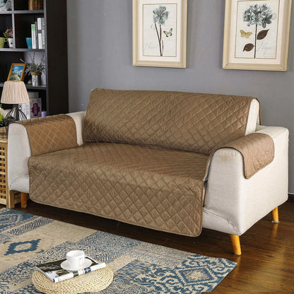 Deluxe 2-Seater Sofa Slipcover Quilted Couch Cover Water Resistant Furniture Protector (Umber)