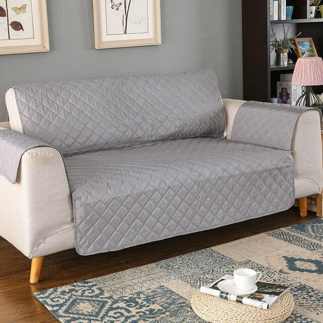 Deluxe 2-Seater Sofa Slipcover Quilted Couch Cover Water Resistant Furniture Protector (Grey)