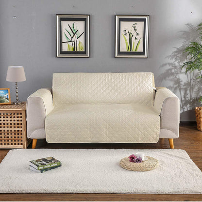 Deluxe 2-Seater Sofa Slipcover Quilted Couch Cover Water Resistant Furniture Protector (Cream)