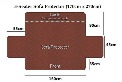 Deluxe 3-Seater Sofa Slipcover Quilted Couch Cover Water Resistant Furniture Protector (Umber)