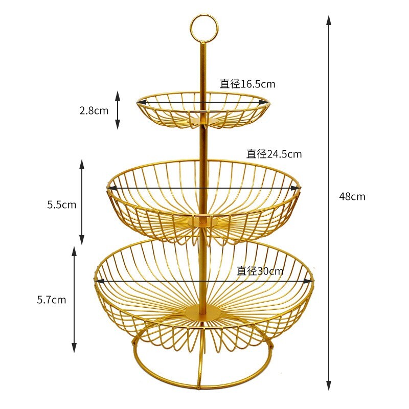 3-Tier Luxe Metal Fruit Basket Plate Bowl Kitchen Buffet Food Tray (Gold)