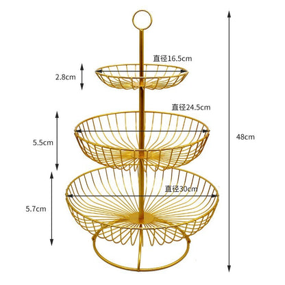 3-Tier Luxe Metal Fruit Basket Plate Bowl Kitchen Buffet Food Tray (Gold)